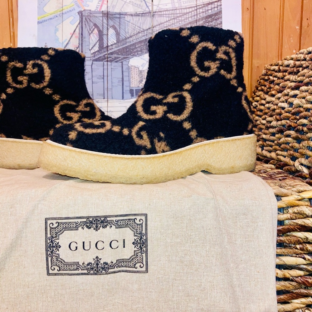 NWT Gucci Hooper GG Wool & leather Booties - Picture 8 of 13